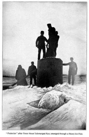 The Protector successfully breaking through the ice during US government trials, 1903 