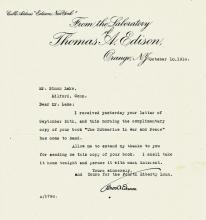 Letter From Thomas Edison 